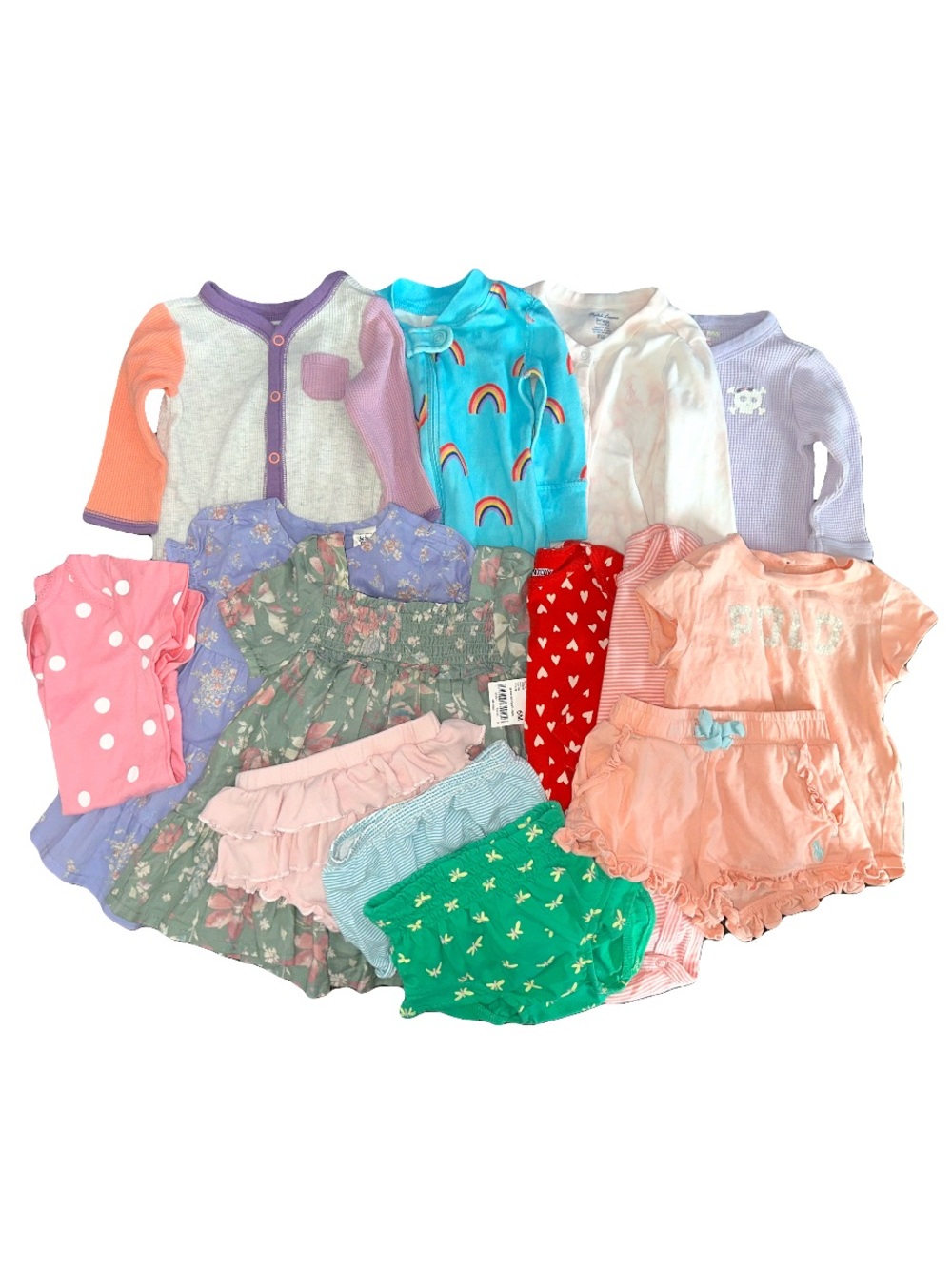 14Pc Bundle Assorted Baby Clothes PJs Dresses One Piece Bloomers Bamboo 3-6M